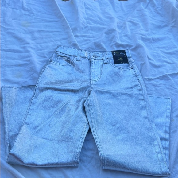 Art Class Girls Baggy High Rise Shiny Silver Straight Leg  Jeans::NWT:; - Picture 7 of 8